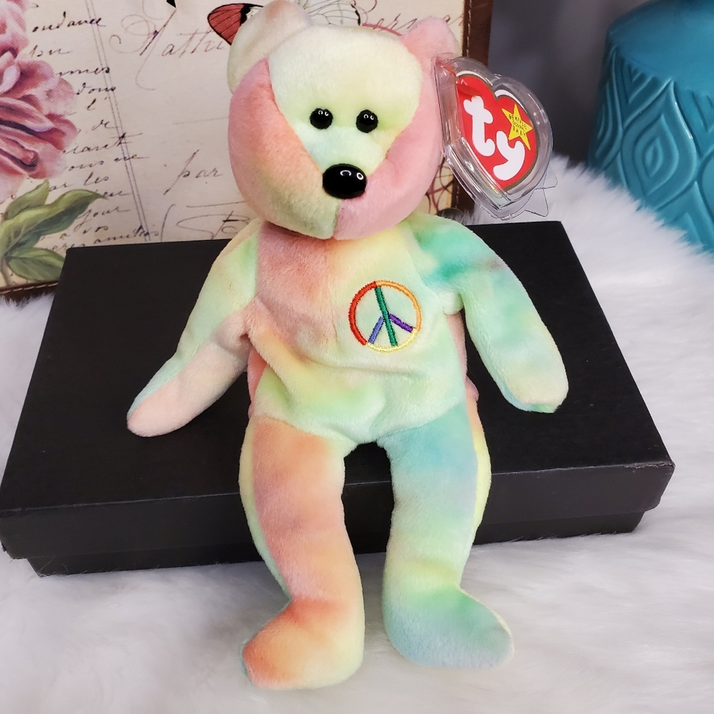 PEACE beanie baby bear RARE mint
